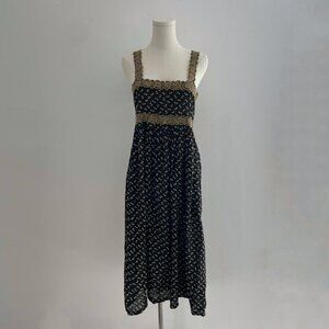 Sea Rosa Embroidery Slip Dress Black | Womens Size Small